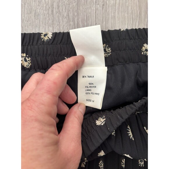 Vtg Knife Pleated Black Whimsigoth Boho Maxi Skirt Sun Mini Print Lined Sheer 14 - Picture 6 of 11